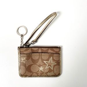 Coach Wristlet Card Tan Gold Wallet